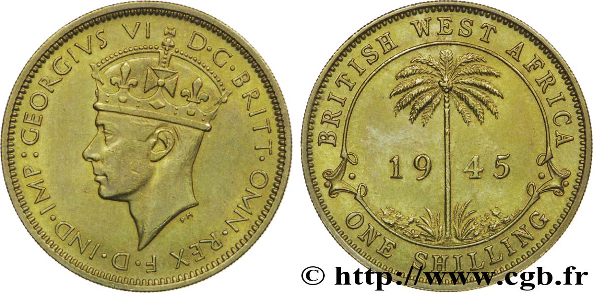 ÁFRICA OCCIDENTAL BRITÁNICA 1 Shilling Georges VI / palmier 1945  MBC+ 
