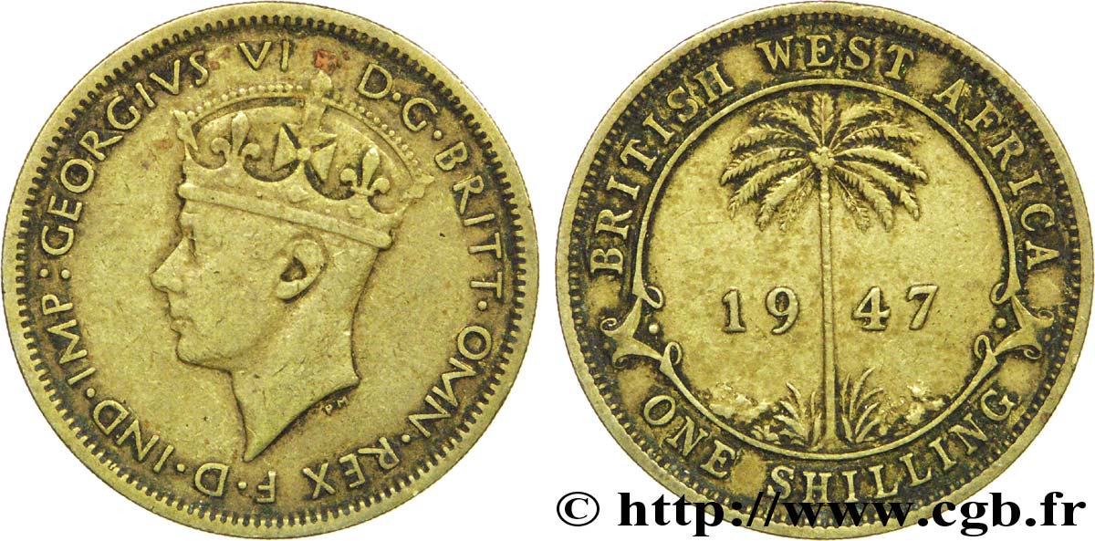 BRITISH WEST AFRICA 1 Shilling Georges VI / palmier 1947  VF 