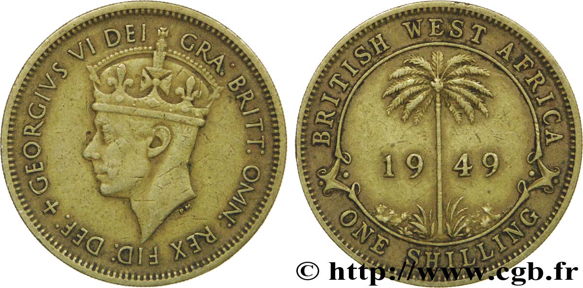 BRITISH WEST AFRICA 1 Shilling Georges VI / palmier 1949  VF 