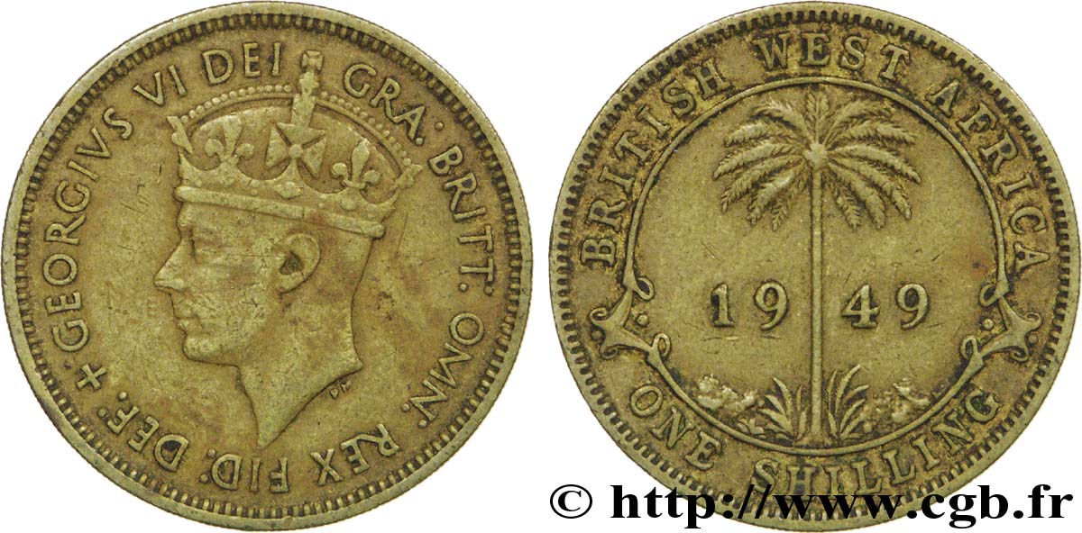ÁFRICA OCCIDENTAL BRITÁNICA 1 Shilling Georges VI / palmier 1949 Heaton - H BC+ 