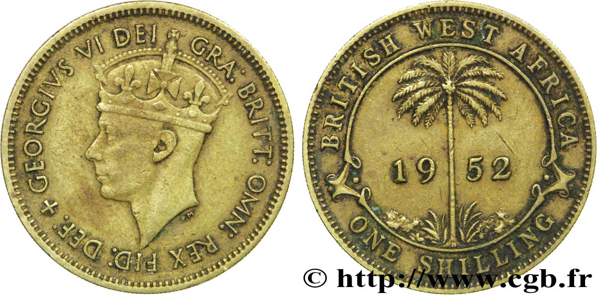 AFRICA DI L OVEST BRITANNICA 1 Shilling Georges VI / palmier 1952 Heaton - H q.BB 