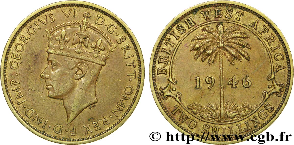 ÁFRICA OCCIDENTAL BRITÁNICA 2 Shillings Georges VI / palmier 1946 Kings Norton - KN MBC+ 