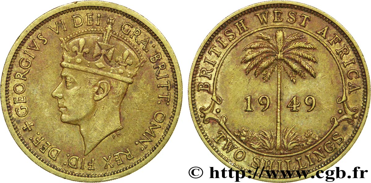 ÁFRICA OCCIDENTAL BRITÁNICA 2 Shillings Georges VI / palmier 1949 Kings Norton - KN MBC+ 