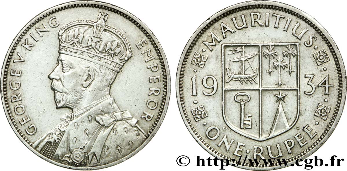 MAURITIUS 1 Roupie Georges V 1934  SPL 