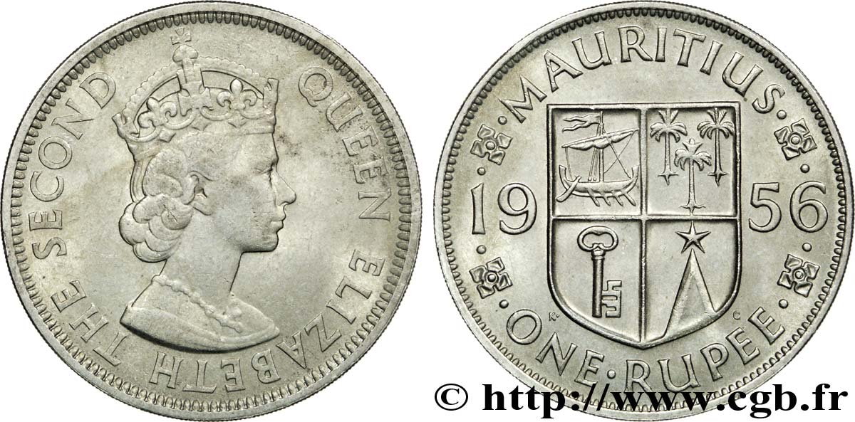 MAURITIUS 1 Roupie roi Elisabeth II / blason 1956  AU 