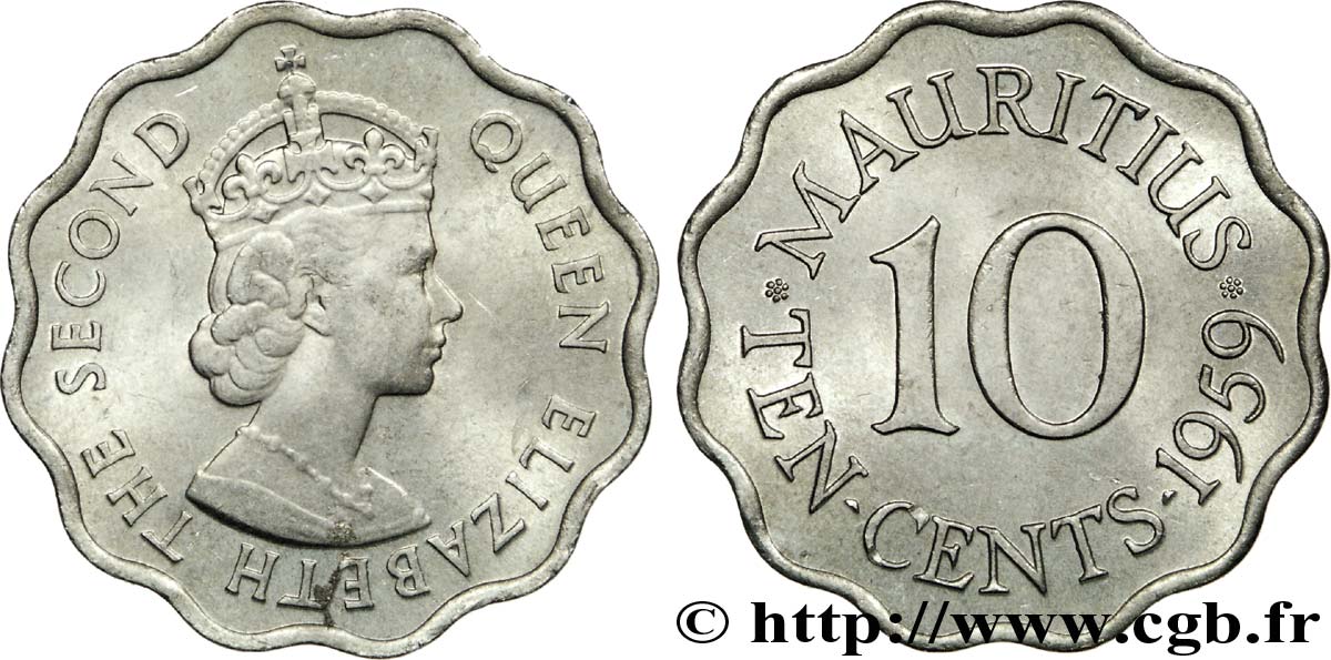 MAURITIUS 10 Cents Elisabeth II 1959  AU 