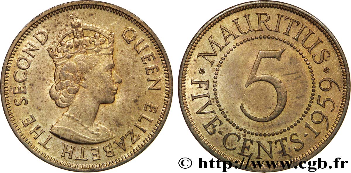 MAURITIUS 5 Cents Elisabeth II 1959  AU 