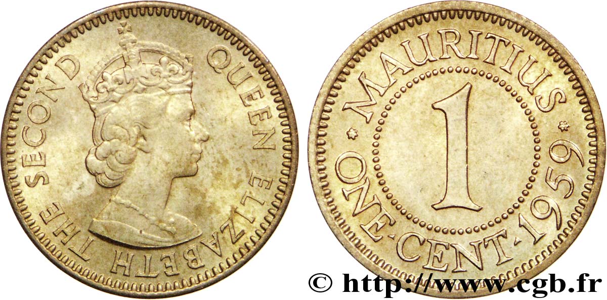 MAURITIUS 1 Cent Elisabeth II 1959  MS 