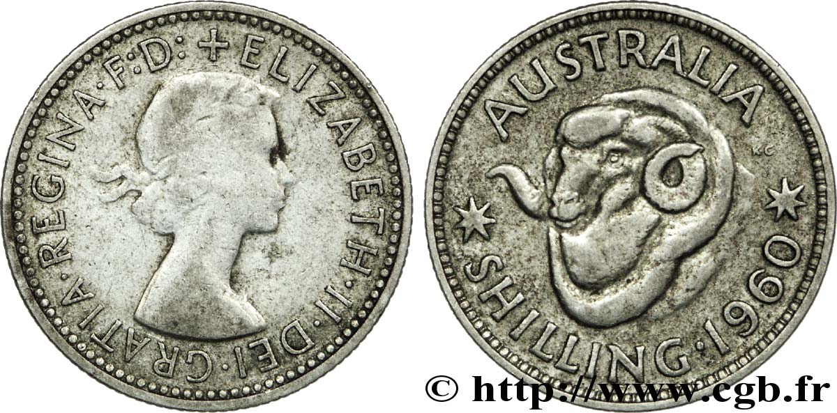 AUSTRALIE 1 Shilling Elisabeth II / bélier 1960 Melbourne TB 