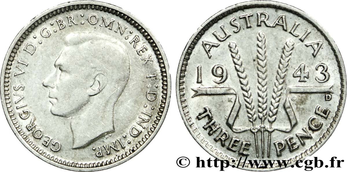 AUSTRALIA 3 Pence Georges VI / épis 1943 Denver - D EBC 