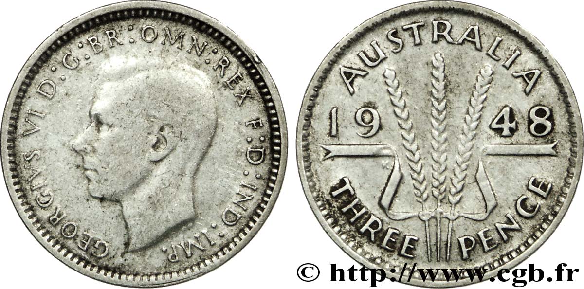 AUSTRALIA 3 Pence Georges VI / épis 1948  BC+ 
