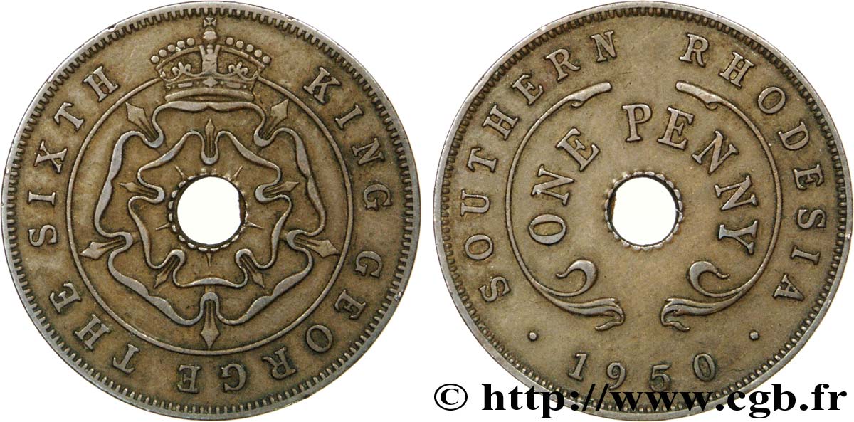 RODESIA MERIDIONALE 1 Penny frappe au nom de Georges VI 1950  SPL 