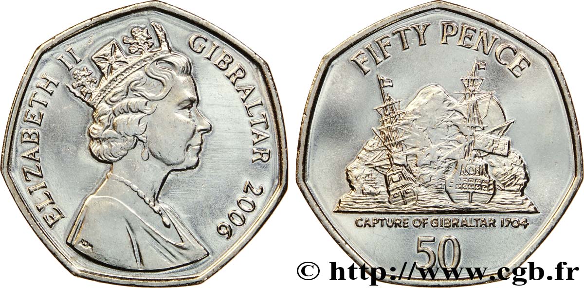 GIBILTERRA 50 Pence Elisabeth II / capture de Gibraltar en 1704 2006  MS 