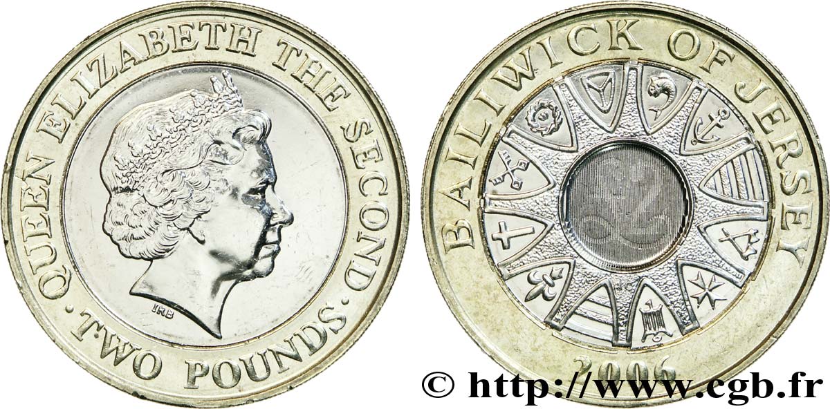 JERSEY 2 Pounds (2 Livres) Elisabeth II / blason des 12 paroisses, “£2” en image latente 2006  fST 