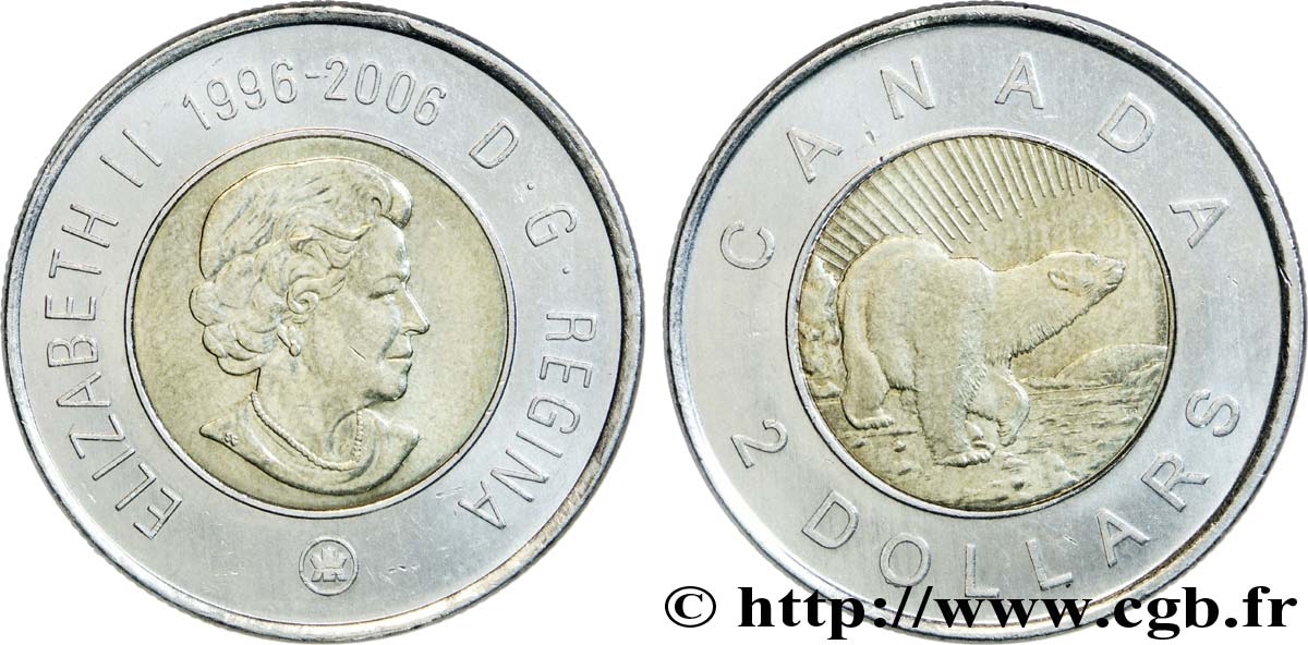 CANADA 2 Dollars Elisabeth II / 10e anniversaire de l’ours polaire 2006  AU 