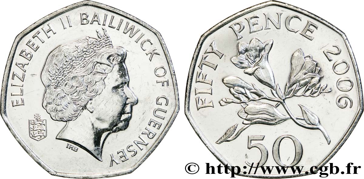 GUERNSEY 50 Pence Elisabeth II / fleurs de Fresia 2006  SC 