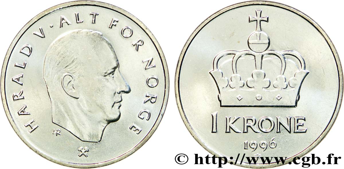 NORWAY 1 Krone roi Harald V / couronne 1996  MS 