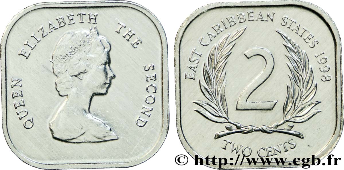 EAST CARIBBEAN STATES 2 Cents Elisabeth II 1998  AU 