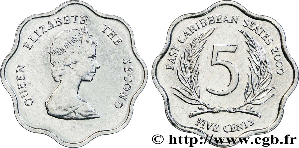 STATI DEGLI CARAIBI ORIENTALI 5 Cents Elisabeth II 2000  MS 