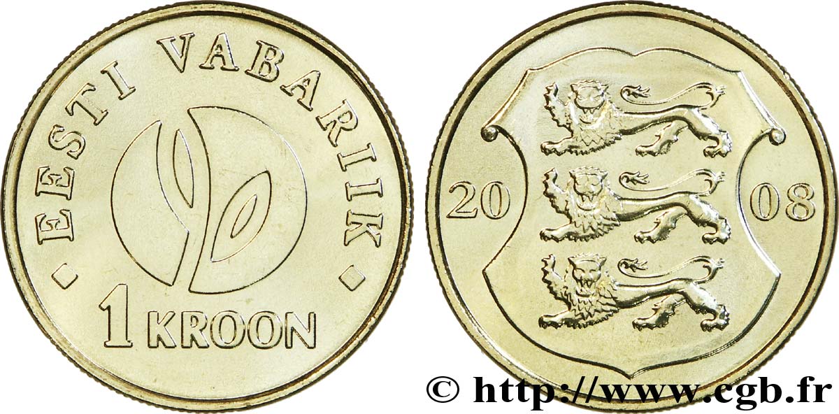ESTONIE 1 Kroon emblème aux 3 lions 2008  SPL 