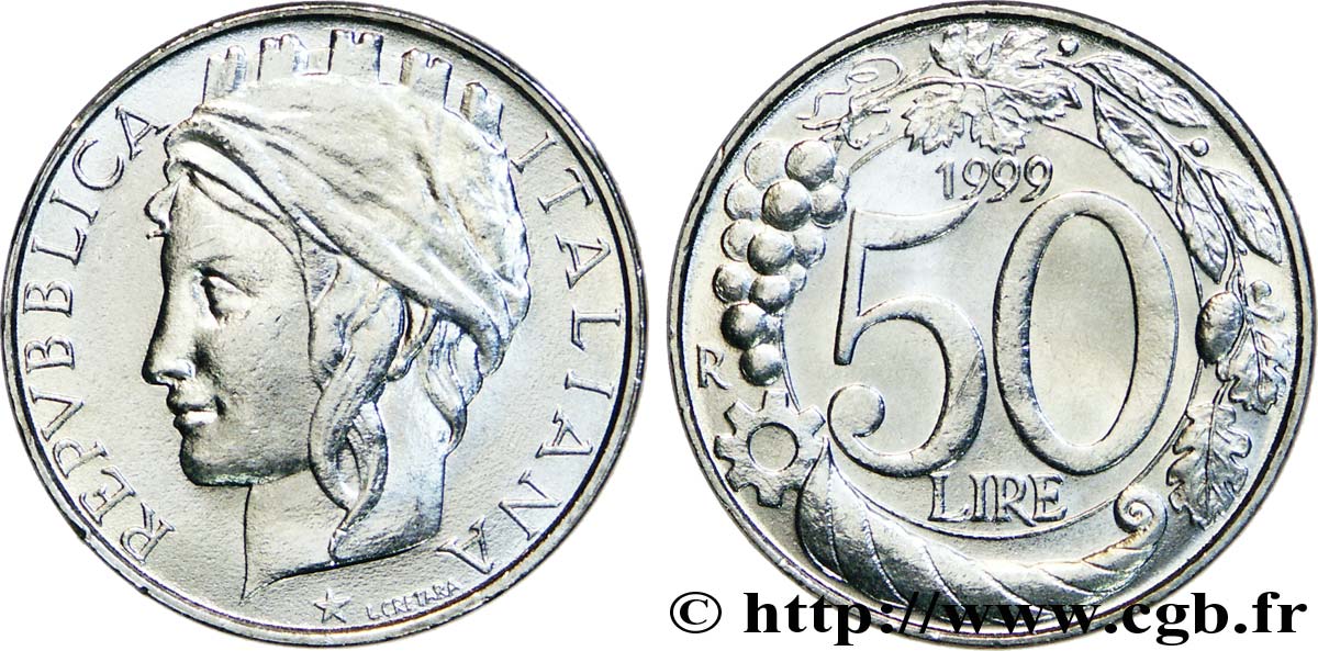 ITALY 50 Lire allégorie de l’Italie 1999 Rome - R MS 