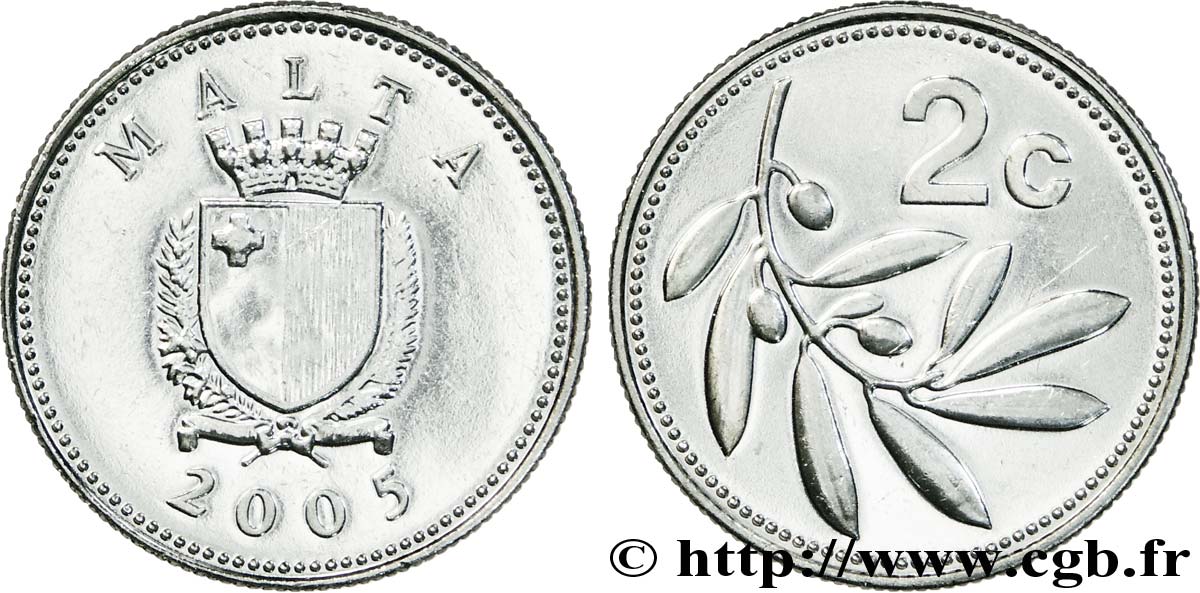 MALTA 2 Cents emblème / rameau d’olivier 2005  MS 