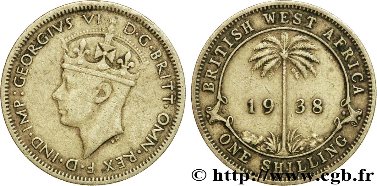 BRITISH WEST AFRICA 1 Shilling Georges VI / palmier 1938  VF 