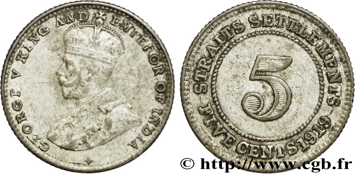 MALASIA - COLONIAS DEL ESTRECHO 5 Cents Straits Settlements Edouard VII 1919 Bombay MBC 
