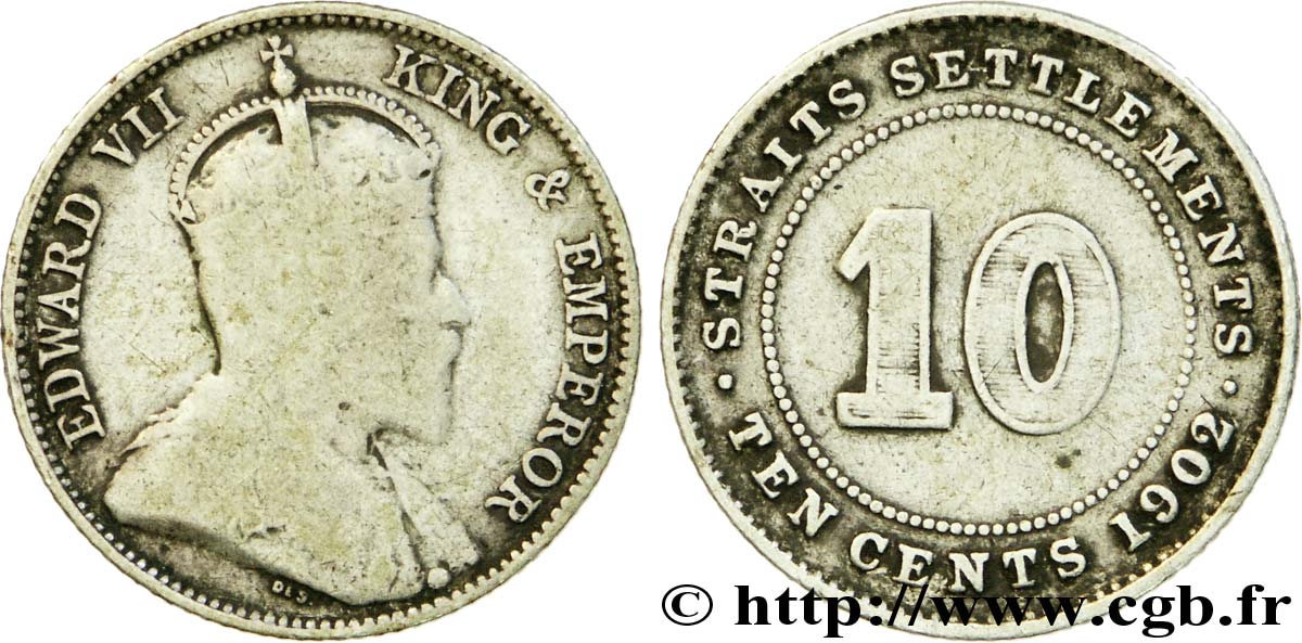 MALESIA - INSEDIAMENTI DELLO STRETTO 10 Cents Straits Settlements Edouard VII 1902  MB 