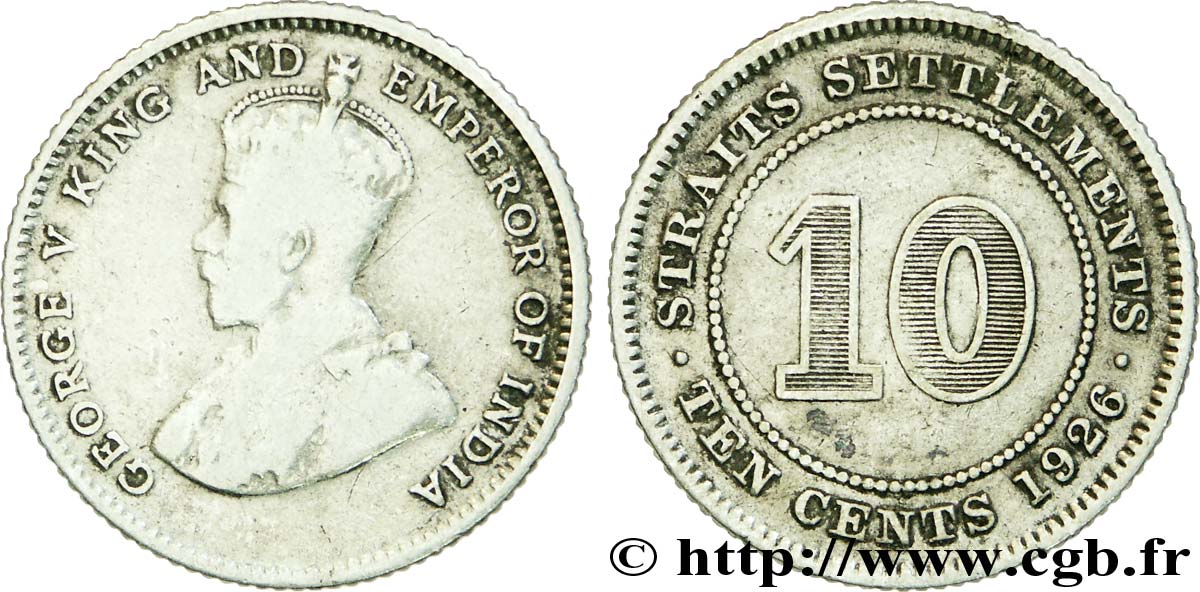MALASIA - COLONIAS DEL ESTRECHO 10 Cents Straits Settlements Georges V 1926  BC 
