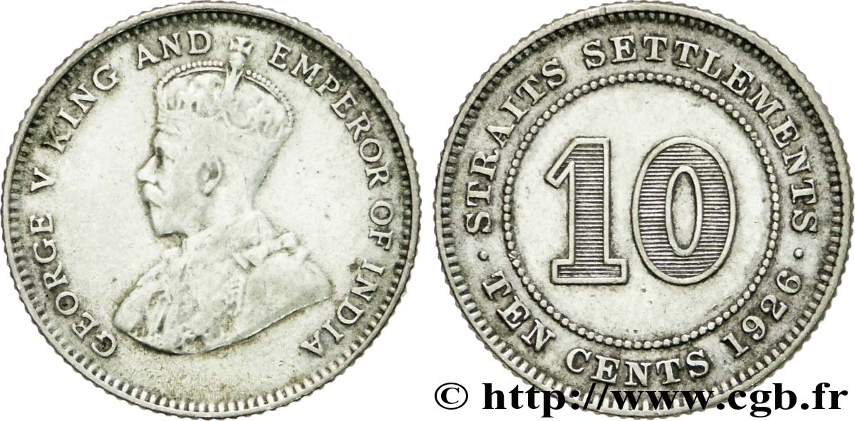 MALASIA - COLONIAS DEL ESTRECHO 10 Cents Straits Settlements Georges V 1926  MBC 