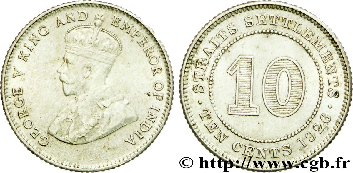 MALASIA - COLONIAS DEL ESTRECHO 10 Cents Straits Settlements Georges V 1926  EBC 