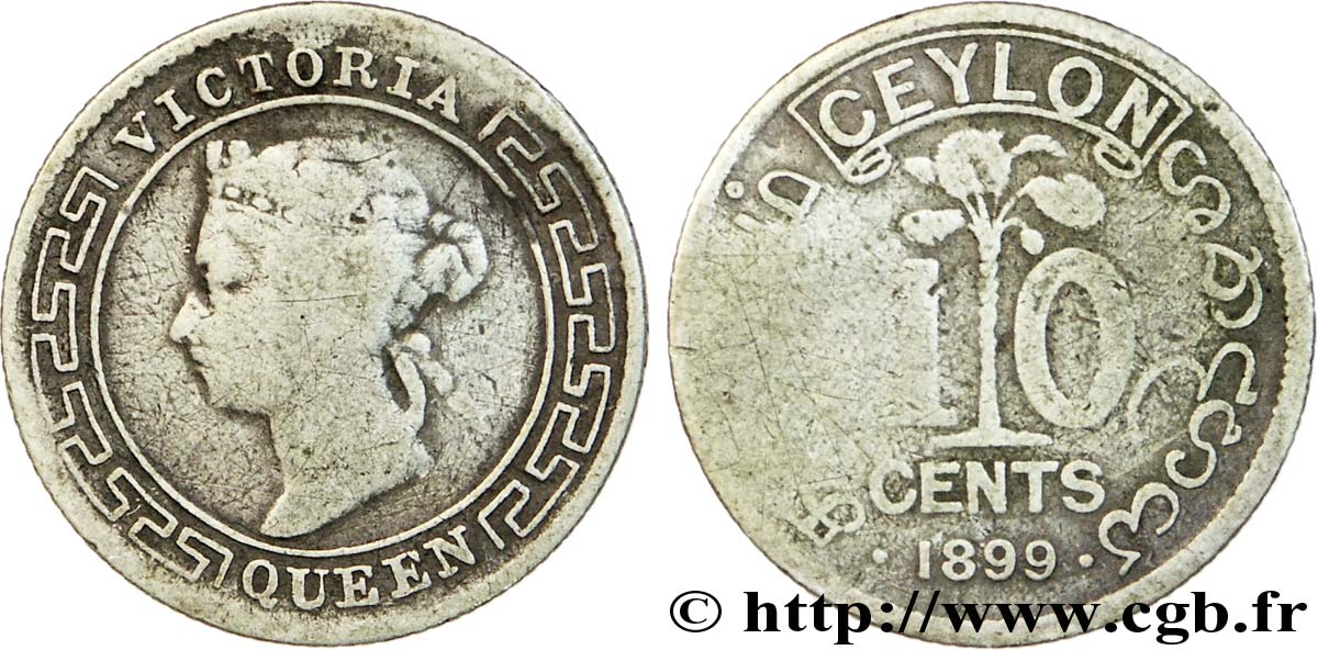 CEYLON 10 Cents Victoria 1899  VF 