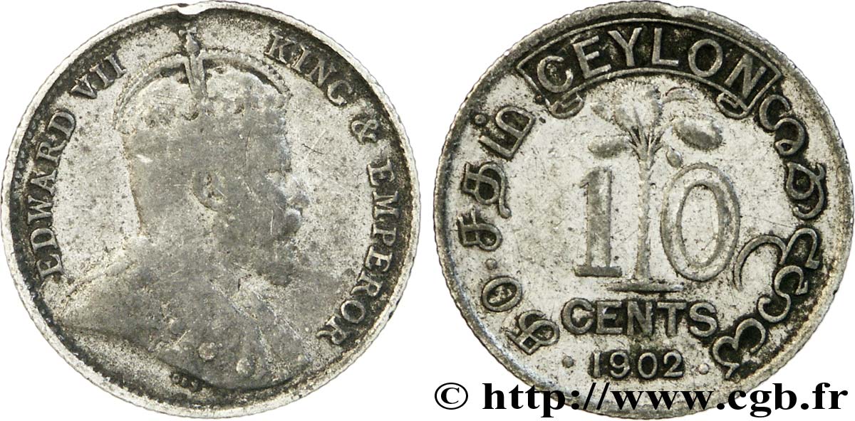 CEYLON 10 Cents Georges V 1902  VF 