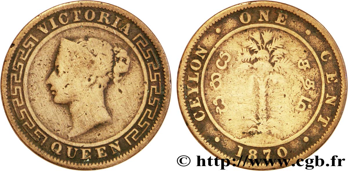 CEYLON 1 Cent Victoria 1870  VG 