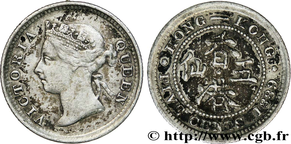 HONGKONG 5 Cents Victoria 1889  SS 