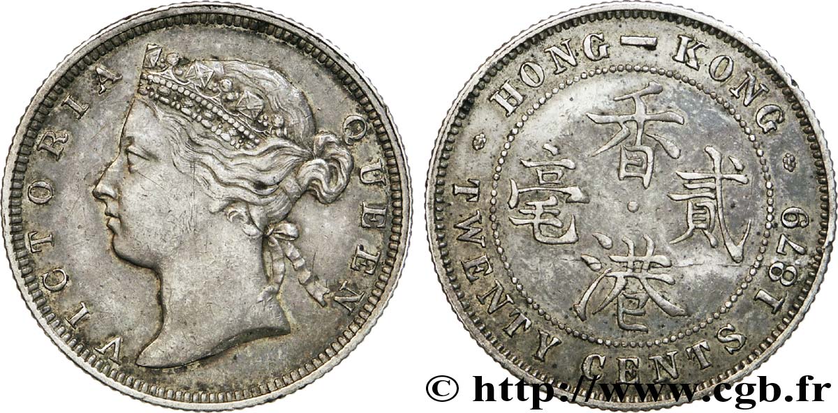 HONG KONG 20 Cents Victoria 1879  AU 