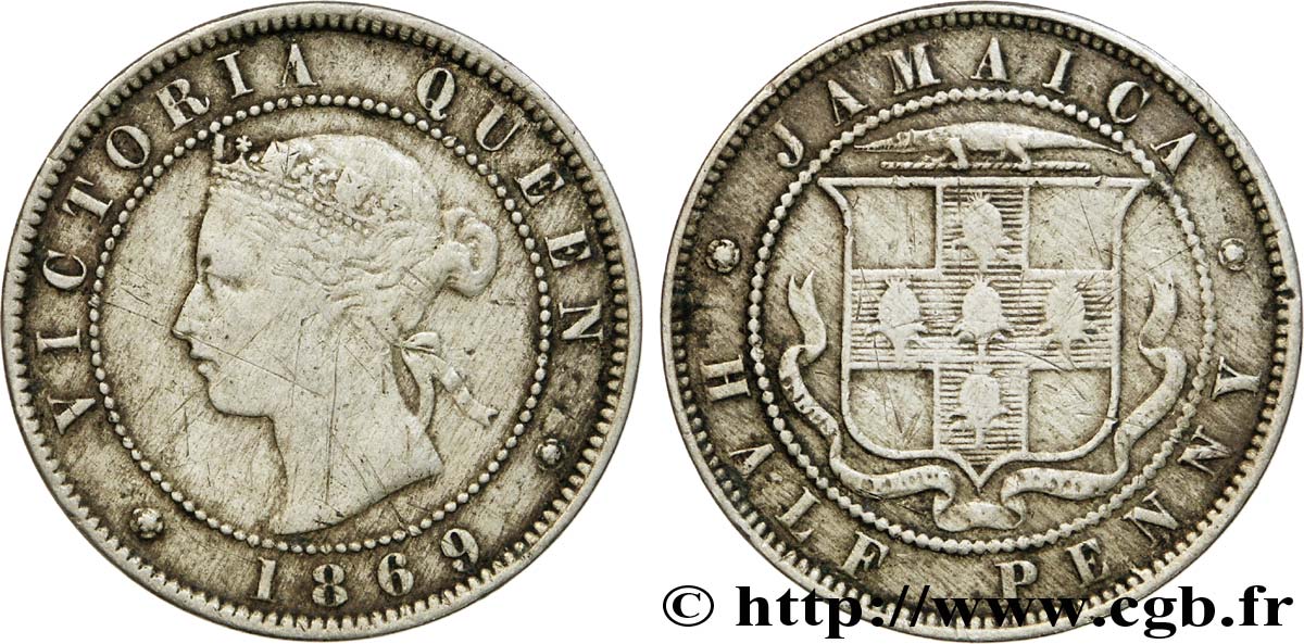 JAMAICA 1/2 Penny Victoria 1869 Londres VF 