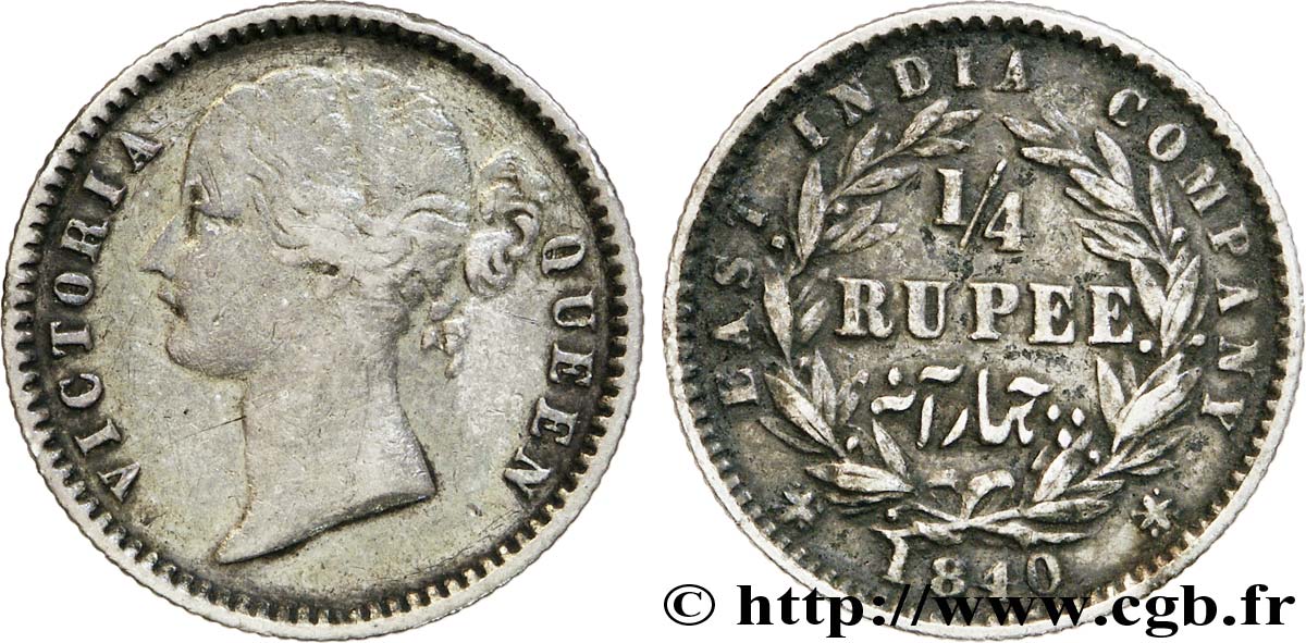 INDIA BRITÁNICA 1/4 Roupie East India Company Victoria 1840  BC+ 