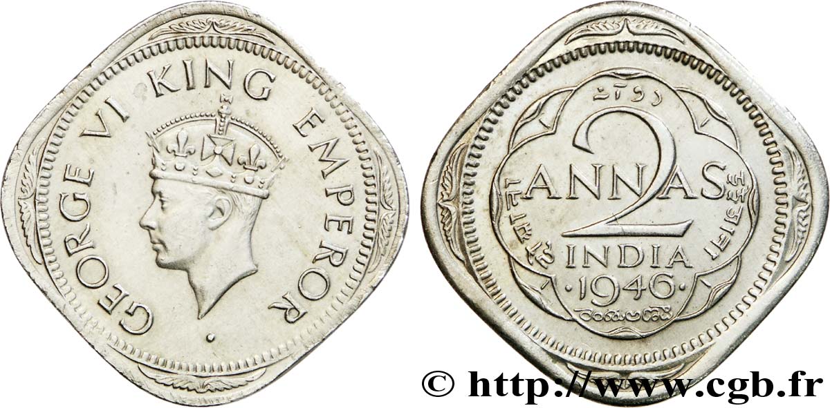INDIA BRITÁNICA 2 Annas Georges VI 1946 Bombay (Mumbai) EBC 