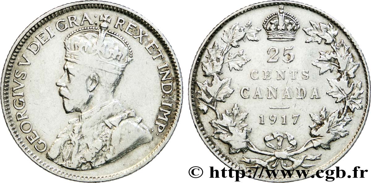 CANADA 25 Cents Georges V 1917  TB+ 