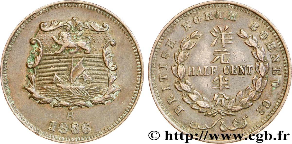 MALASIA 1/2 Cent British North Borneo Company 1886 Heaton MBC 