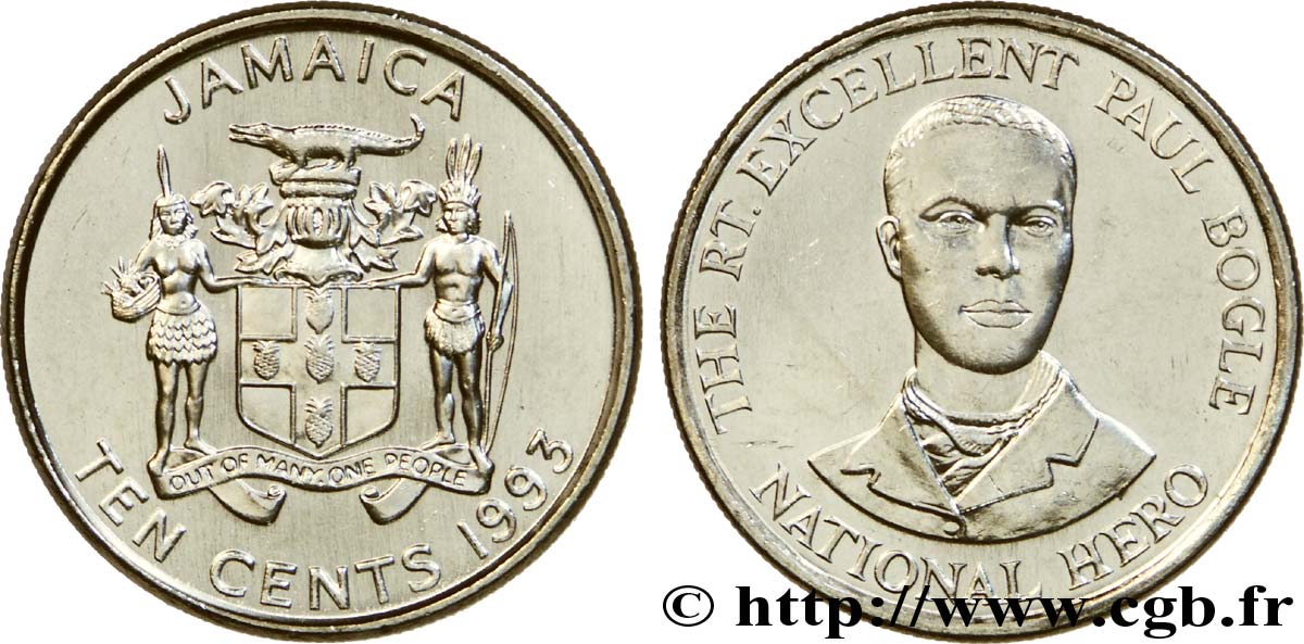 JAMAICA 10 Cents armes / Paul Bogle, héros national 1993  MS 