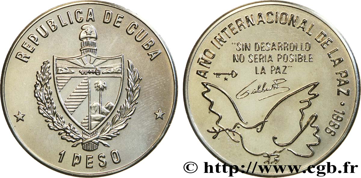 CUBA 1 Peso armes / année internationale de la paix 1986  SPL 