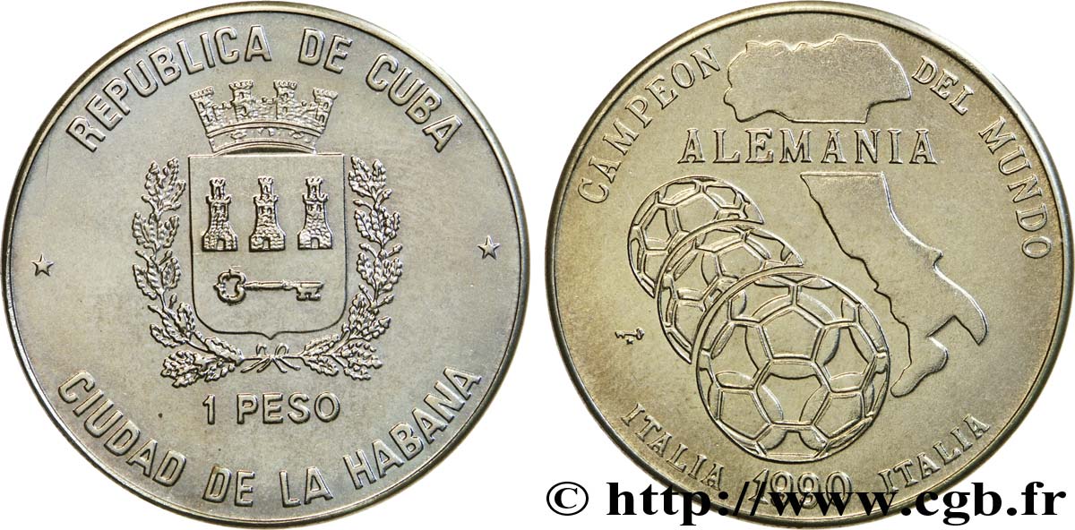KUBA 1 Peso armes / L’Allemagne vainqueur de la coupe du Monde de football en Italie 1990  fST 