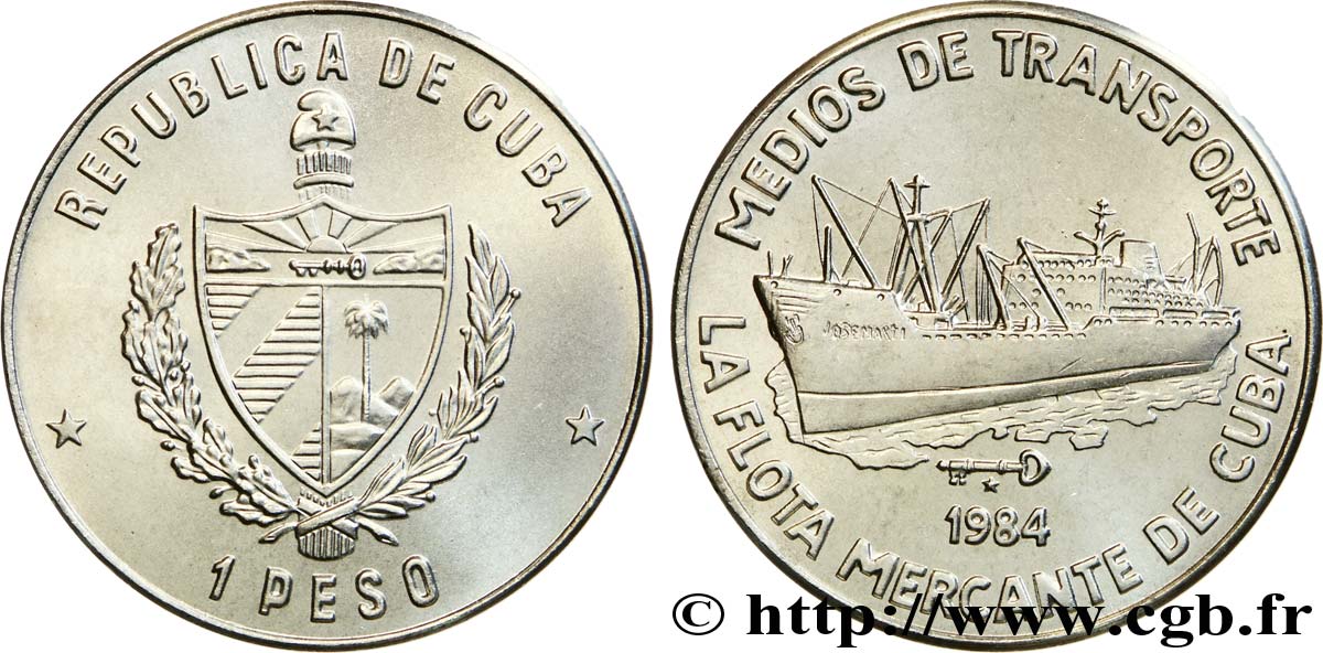 KUBA 1 Peso armes / la flotte marchande de Cuba 1984  fST 