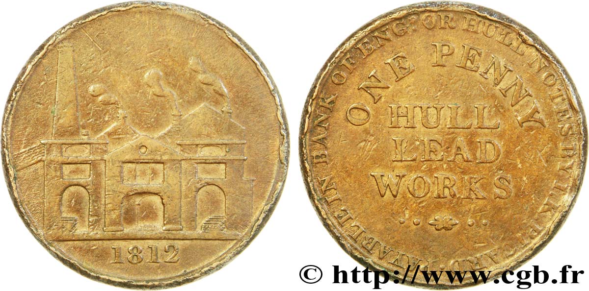 BRITISH TOKENS OR JETTONS 1 Penny Hull (Yorkshire), Hull Lead Works, vue des ateliers 1812  VF 