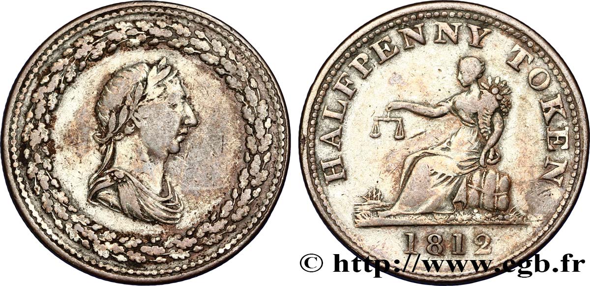 VEREINIGTEN KÖNIGREICH (TOKENS) 1 Penny buste de Georges III lauré / allégorie du commerce 1812  S 