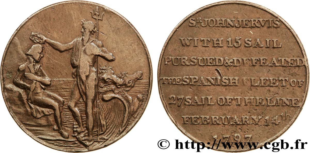 BRITISH TOKENS 1/2 Penny Portsmouth (Hampshire) Neptune couronnant l’amiral John Jervis, “Portsmouth Halfpenny payable at Thos Sharp” 1797  VF 