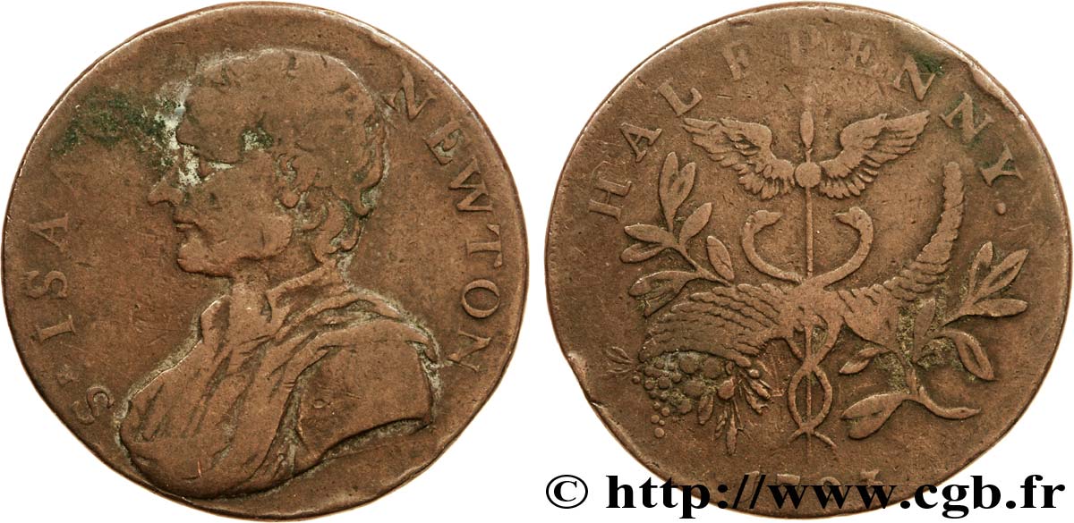 BRITISH TOKENS 1/2 Penny Londres (Middlesex) Isaac newton / corne d’abondance et caducée 1793  VG 